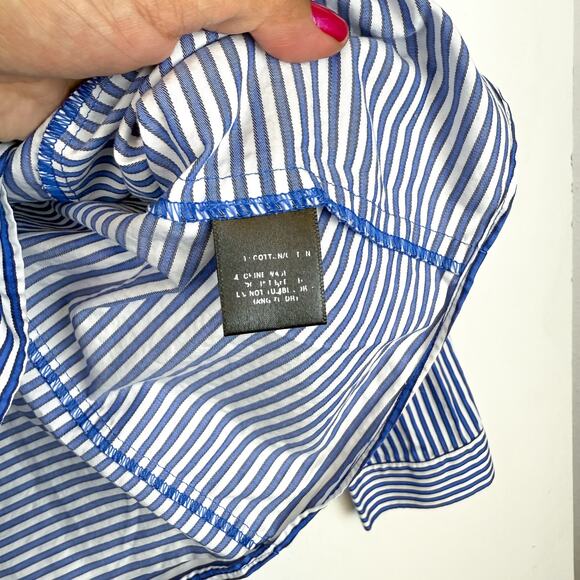 Lafayette 148 New York Blue White Stripe Button Up Shirt Cotton - Size 14 - Picture 6 of 10